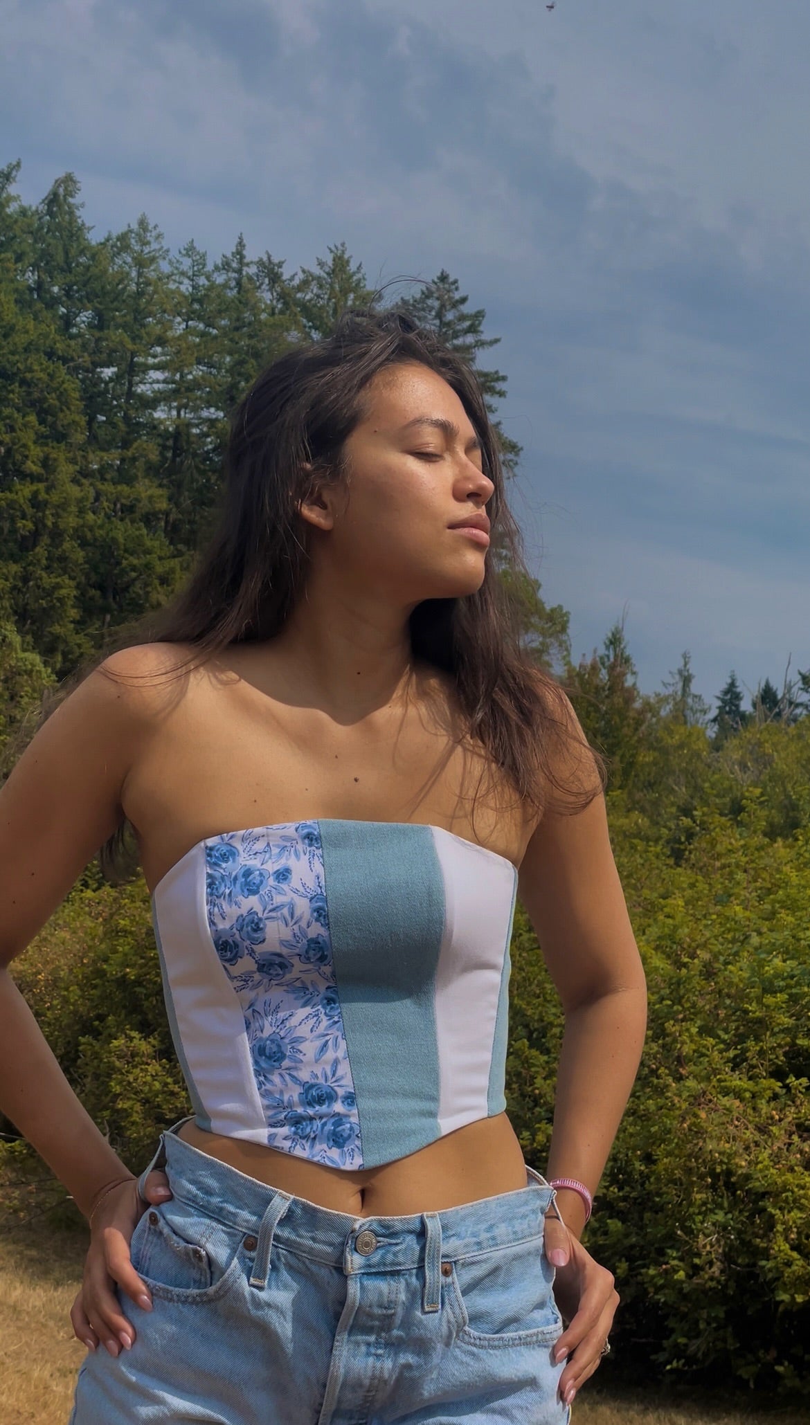 Flower Blues Paneled Corset