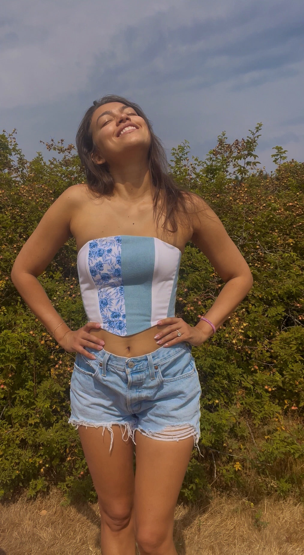 Flower Blues Paneled Corset